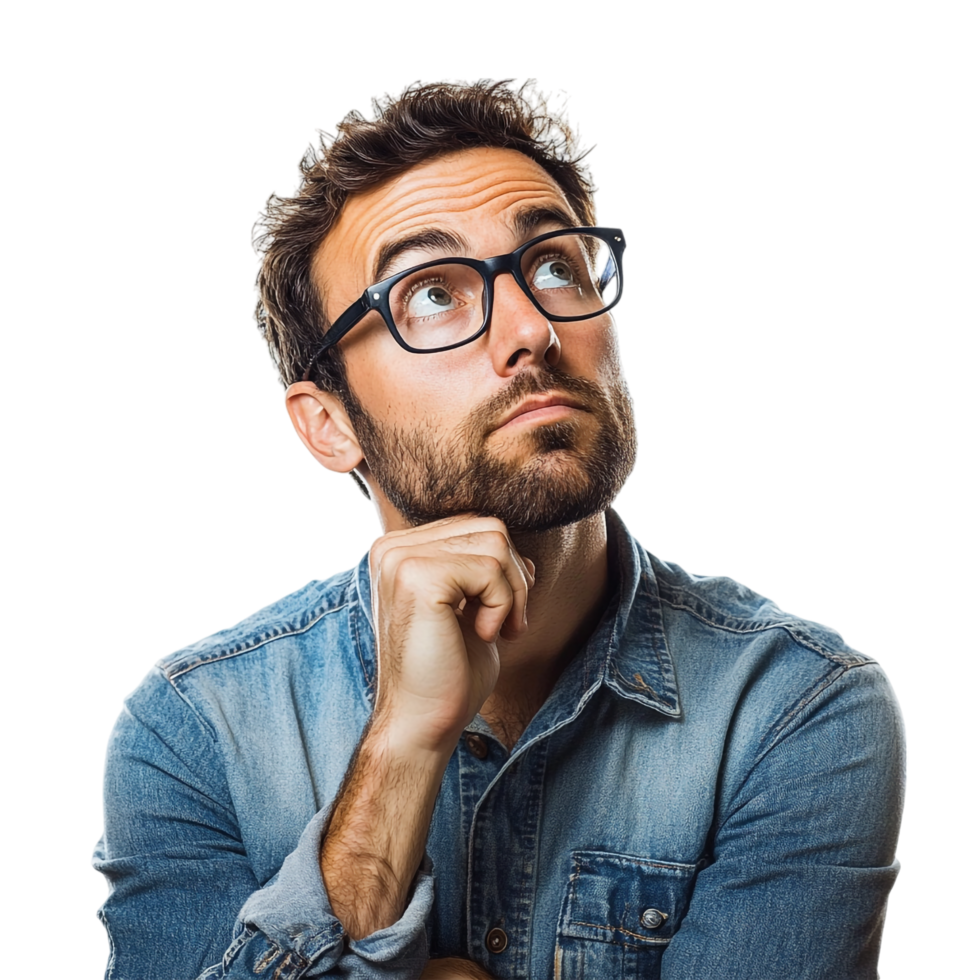 bored man thinking on a transparent background rendered in 8K high detail png