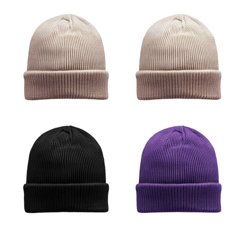 Beanie Set in Brown Violet Black and White on transparent background png