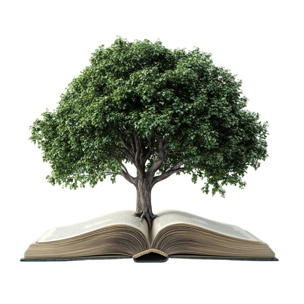 open book with a tree on a transparent background png