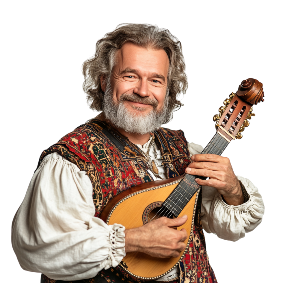 A joyful Slavic senior man with wavy hair dressed in traditional attire png