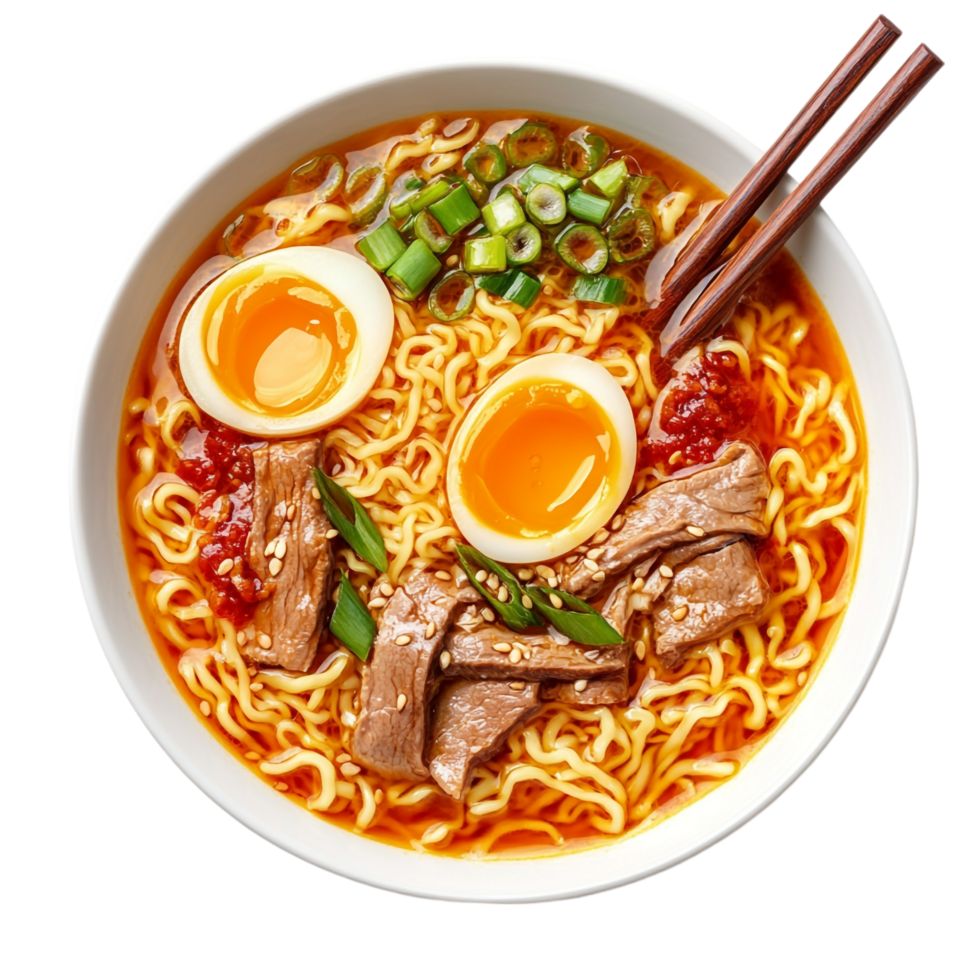 Top View of Japanese Ramen on transparent background png
