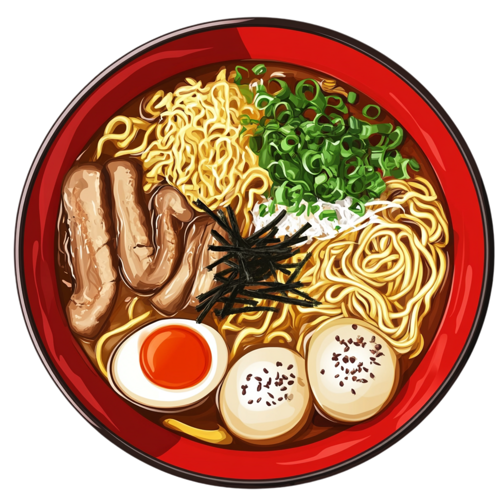 Top View of Japanese Ramen on transparent background png