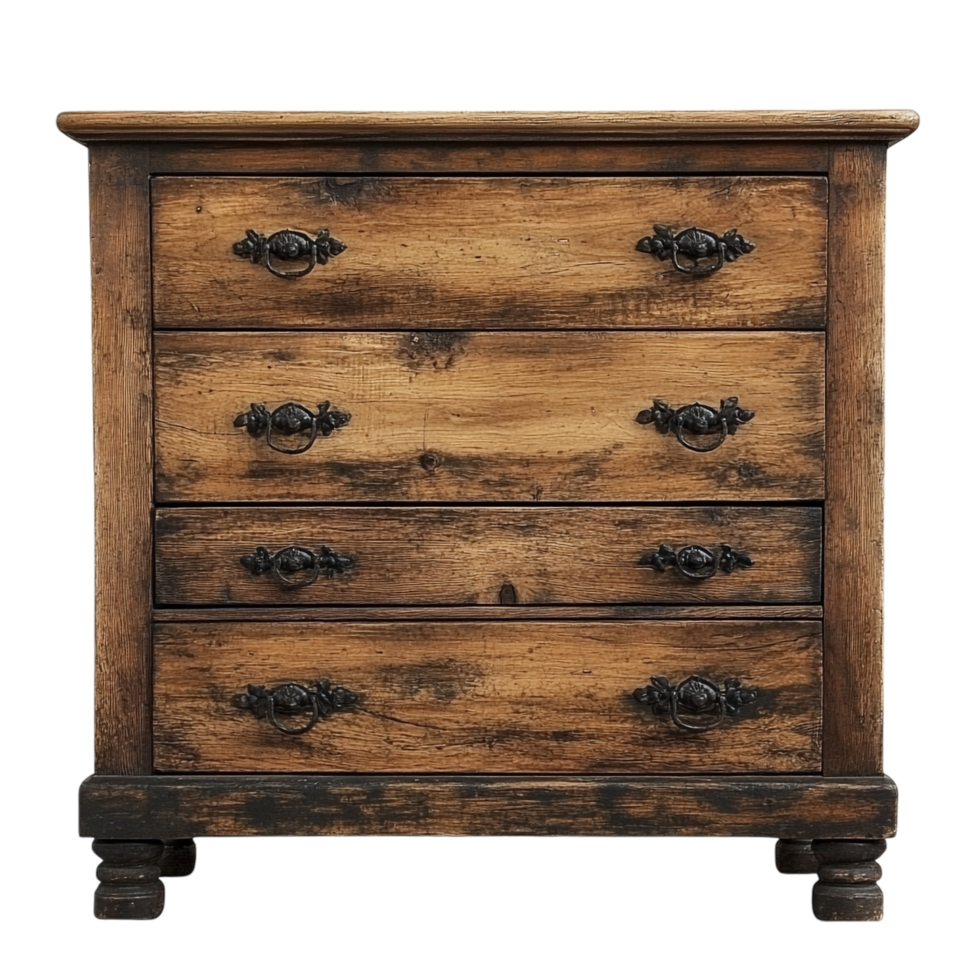 A wooden chest of drawers against a transparent background png