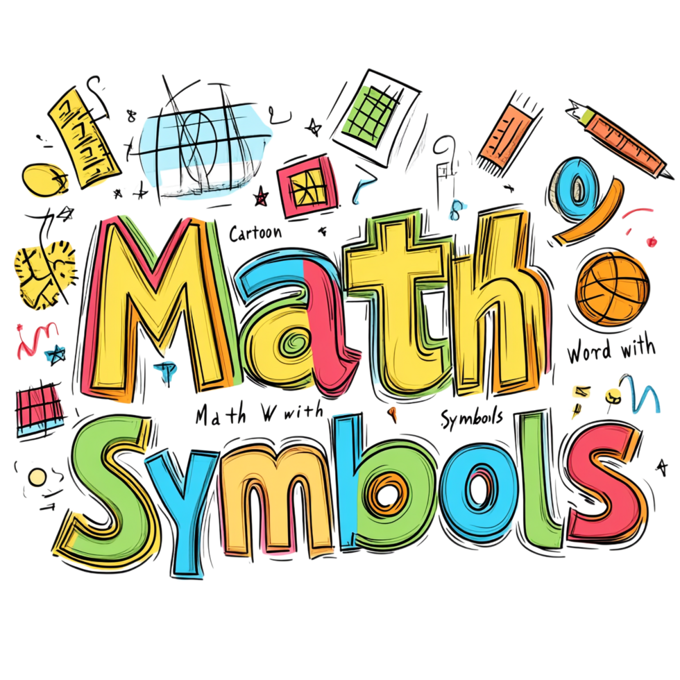 Cartoon math word with symbols isolated on transparent background png