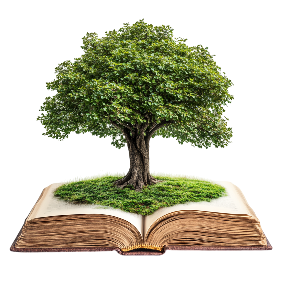 open book with a tree on a transparent background png