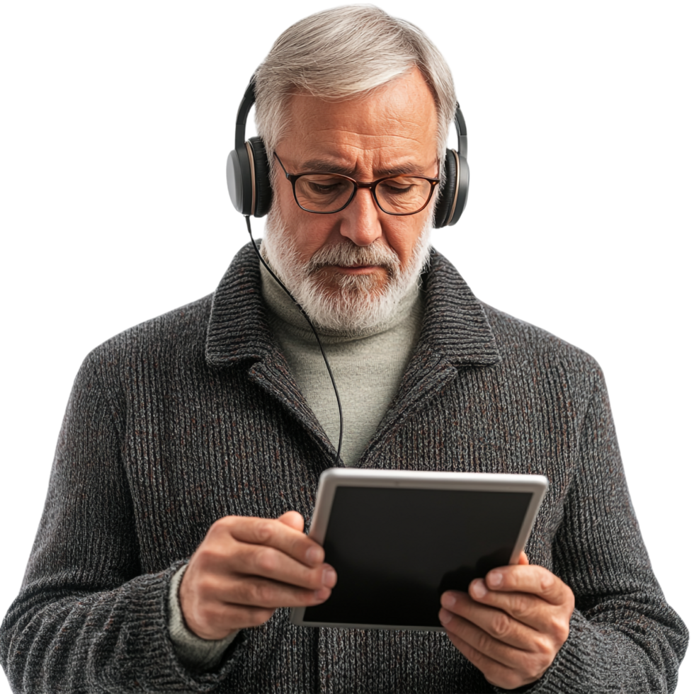 studio portrait of a handsome senior man using a smartphone png