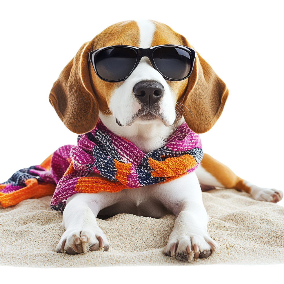 Beagles on a beach vacation isolated against a transparent background png