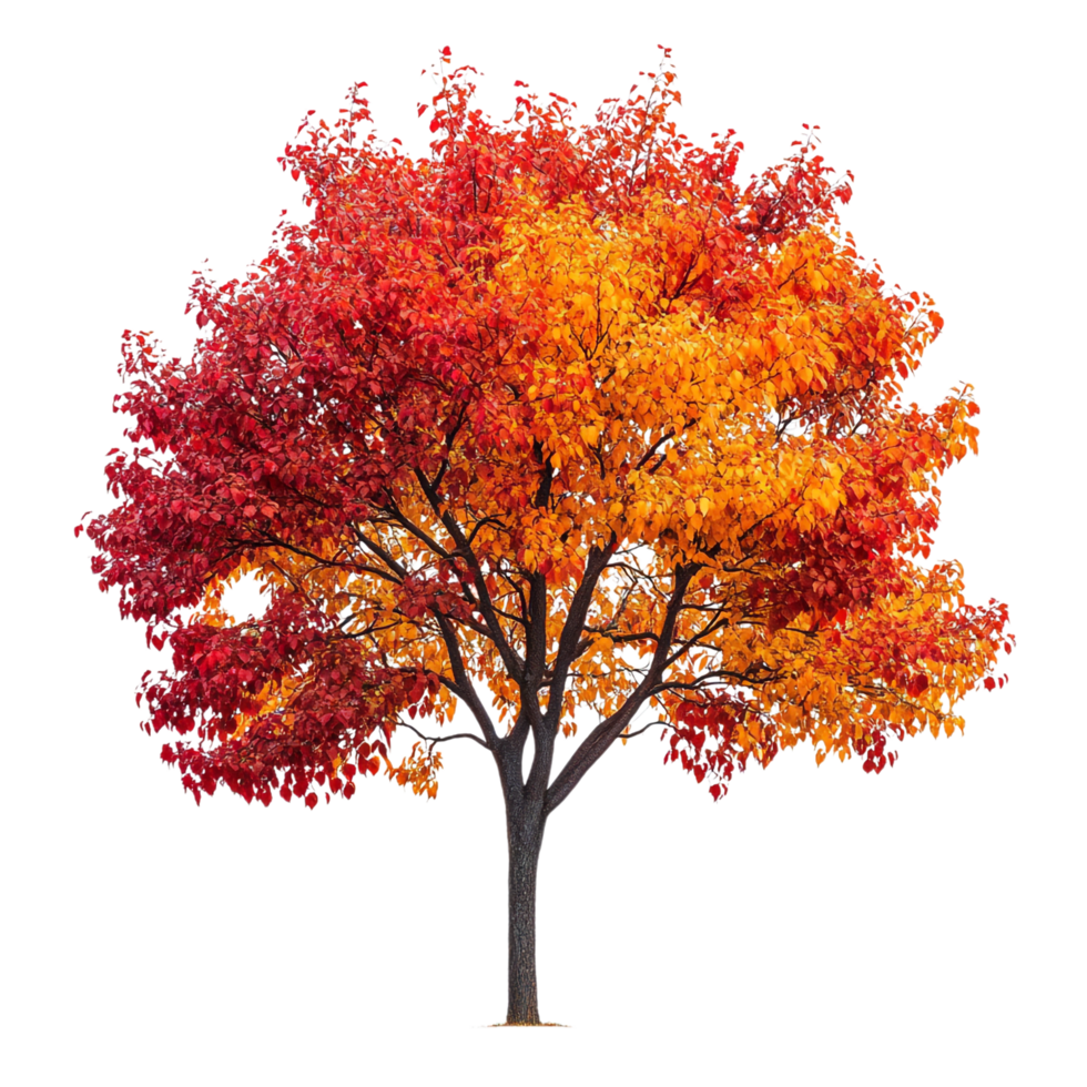 A tree with red and yellow leaves against a transparent background png