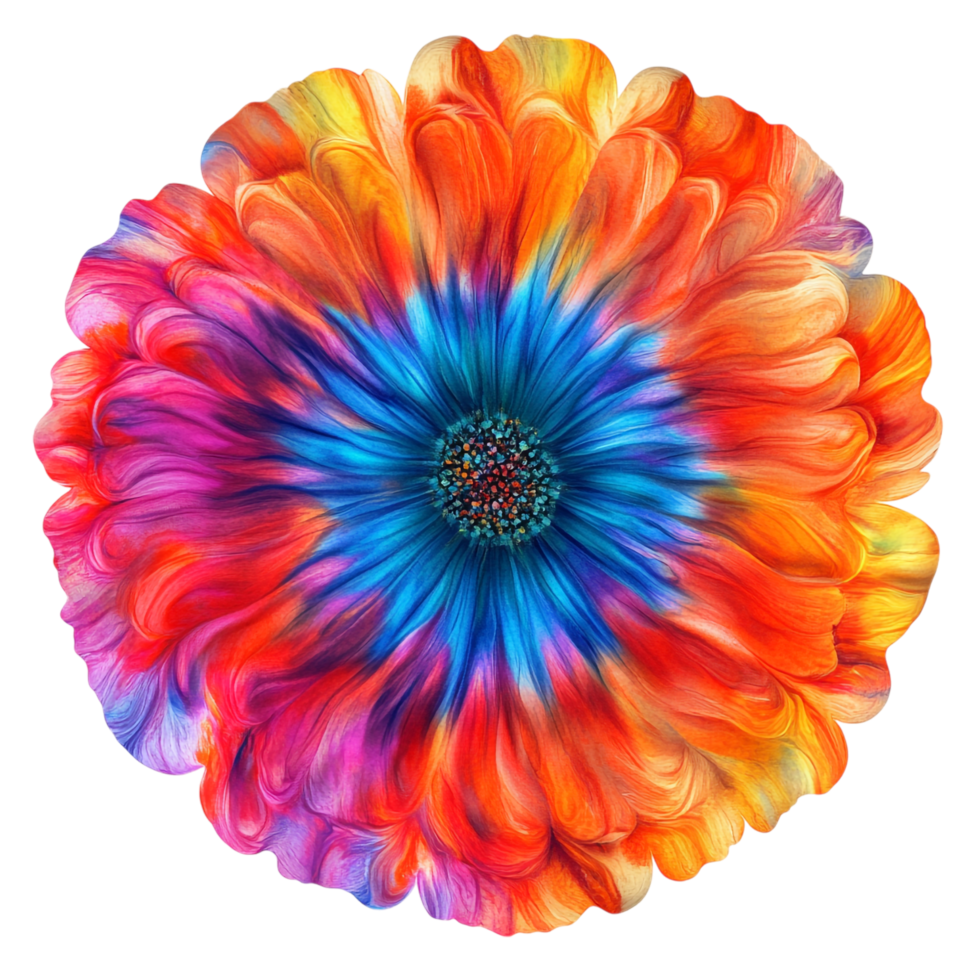 A unique tie dye flower with vibrant swirling colors png