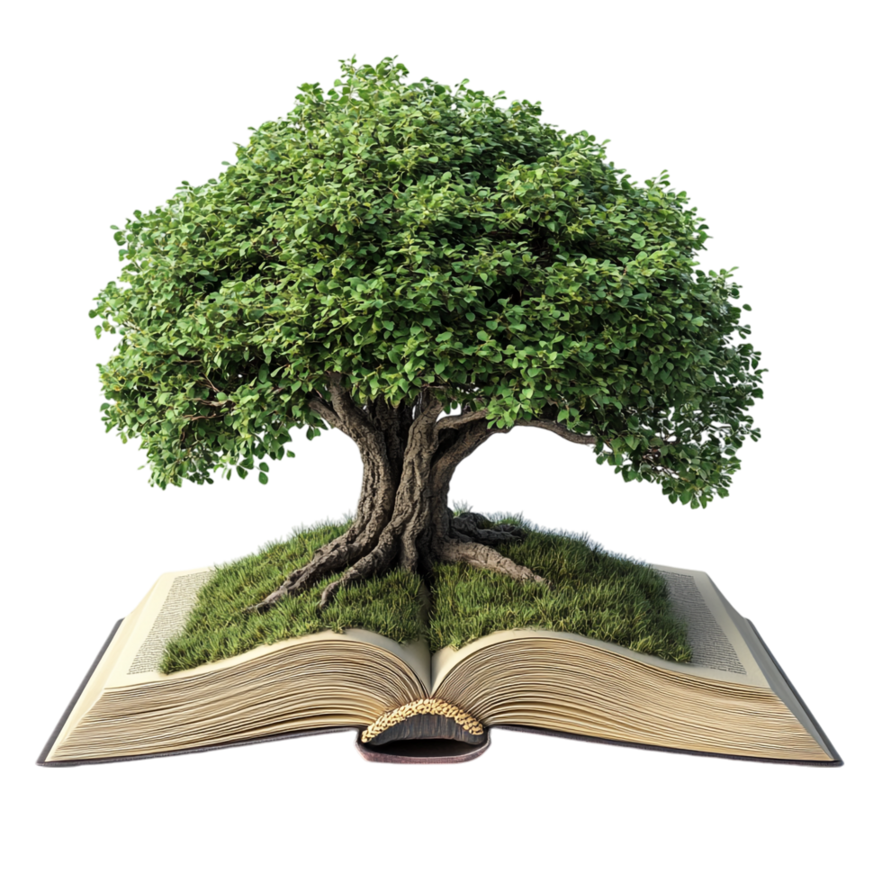 open book with a tree on a transparent background png