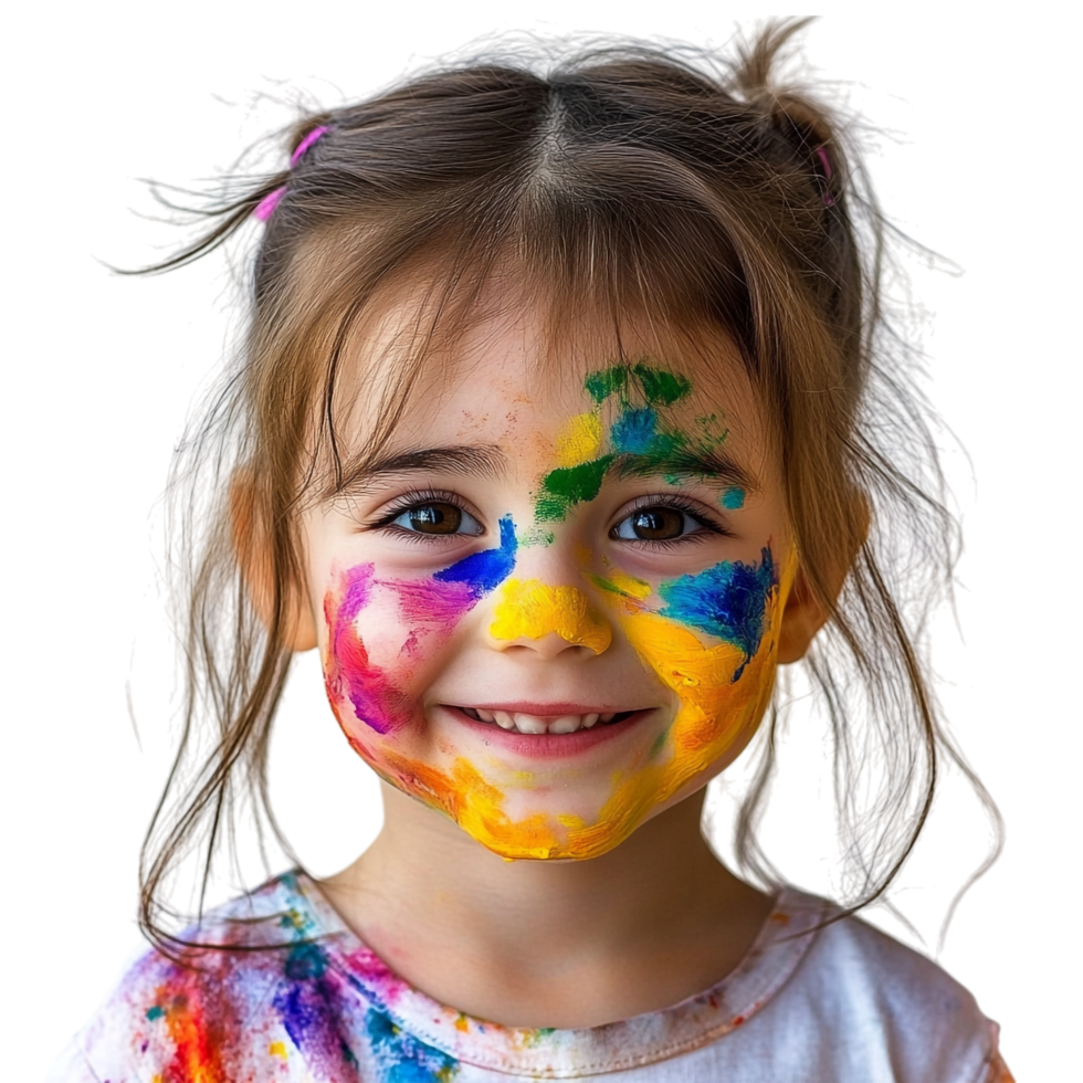 Happy Girl with Colorful Face Paint png