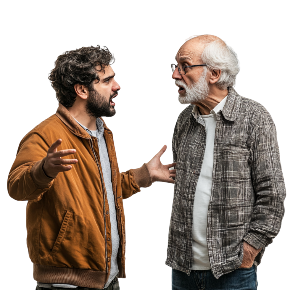 A son arguing with an elderly parent png