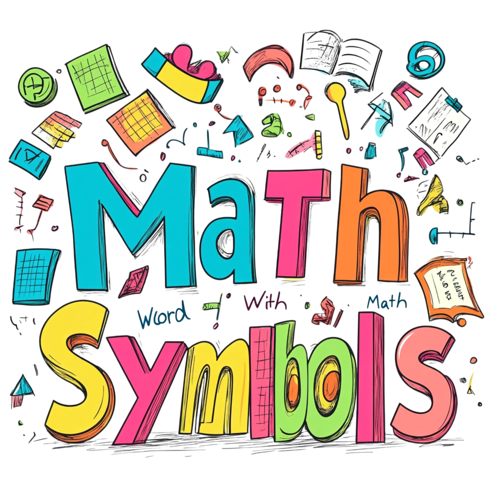 Cartoon math word with symbols isolated on transparent background png