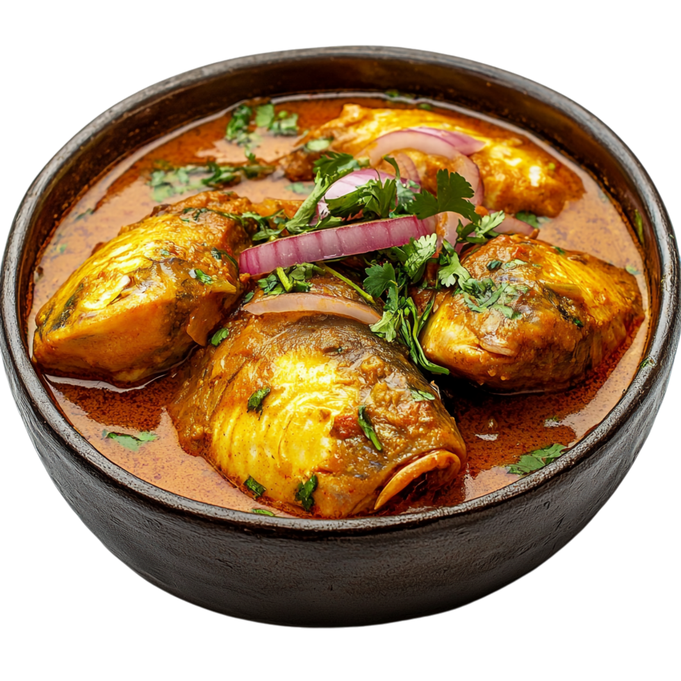 Fish Curry in a Bowl on transparent background png