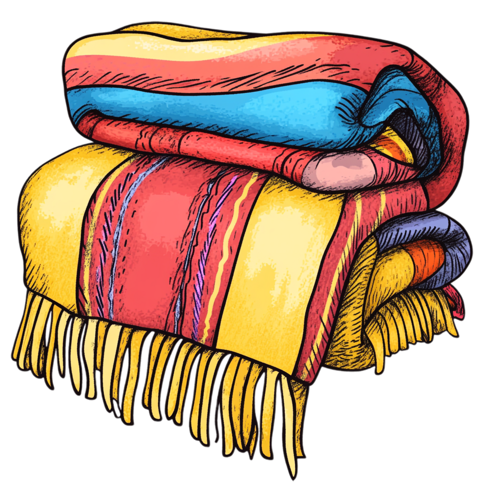 Hand drawn cartoon illustration of a blanket png