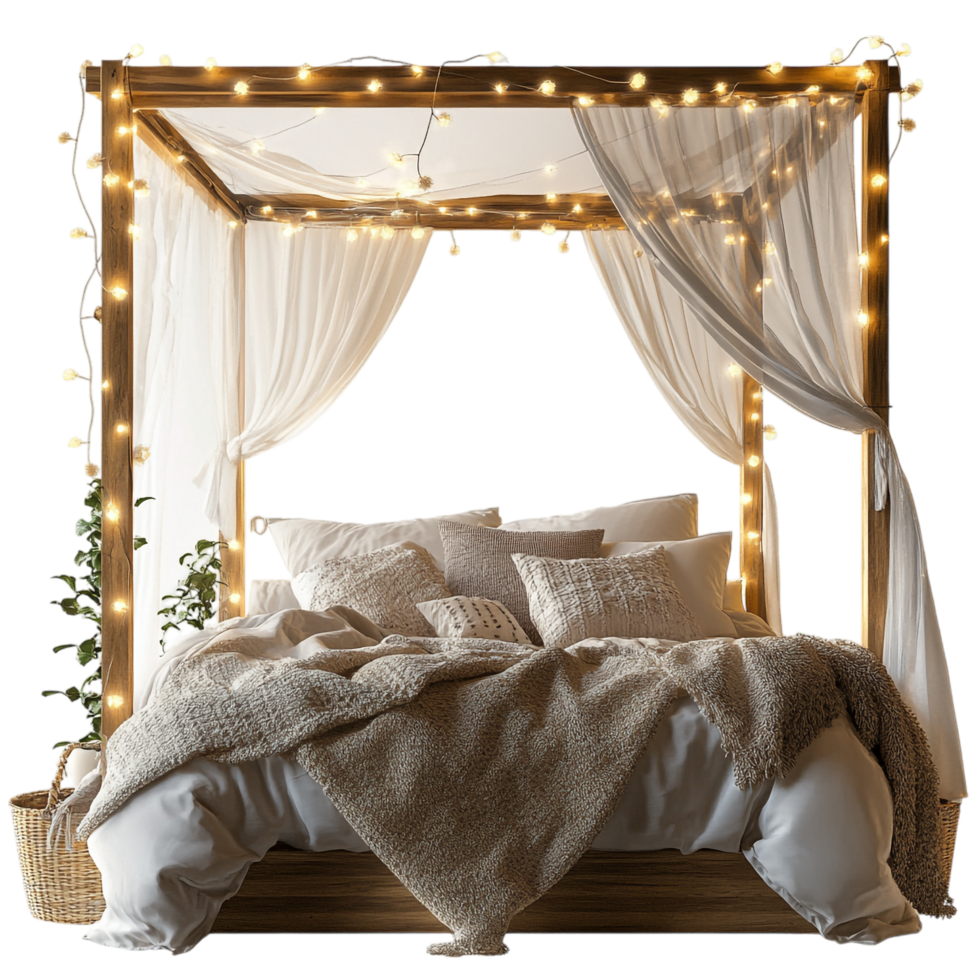 Cozy Bedroom with Fluffy Pillows on transparent background png