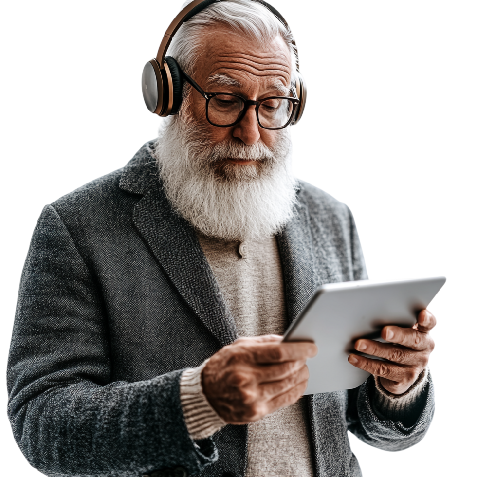 studio portrait of a handsome senior man using a smartphone png