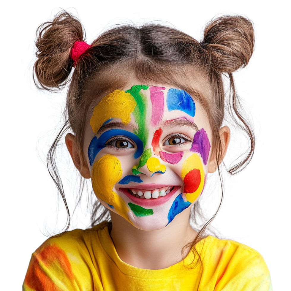 Happy Girl with Colorful Face Paint png