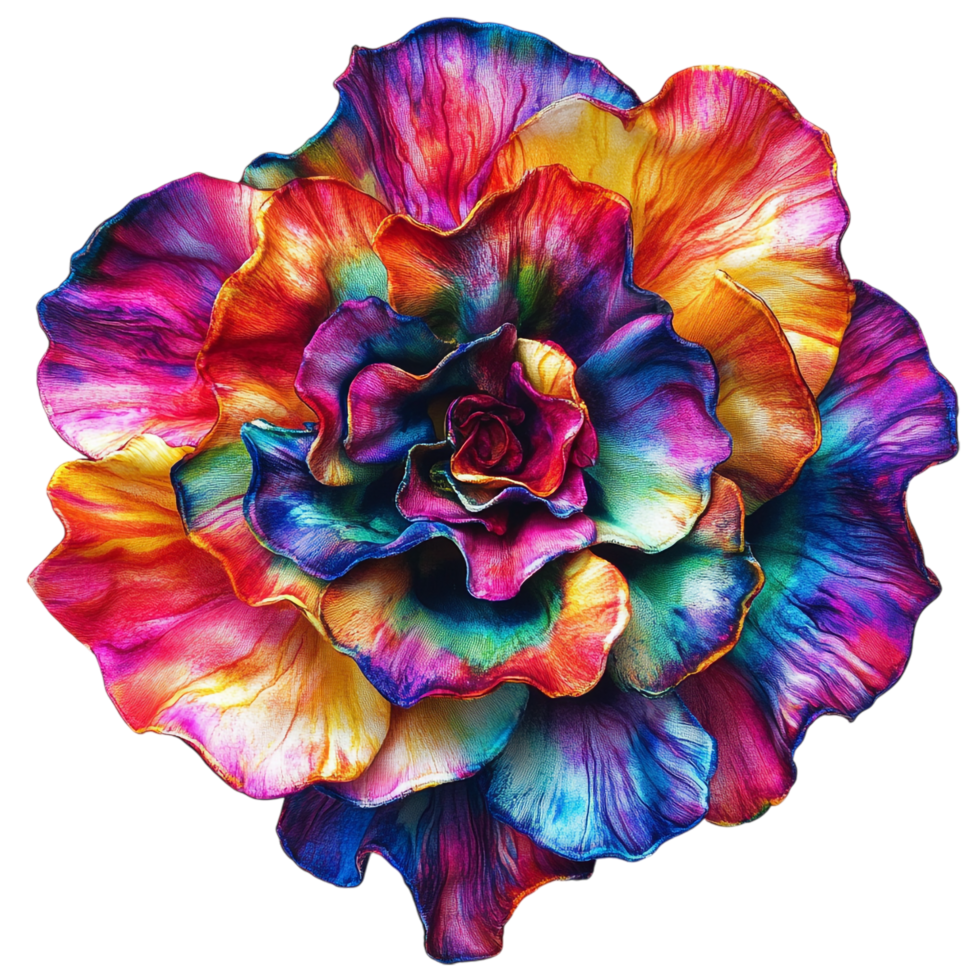 A unique tie dye flower with vibrant swirling colors png