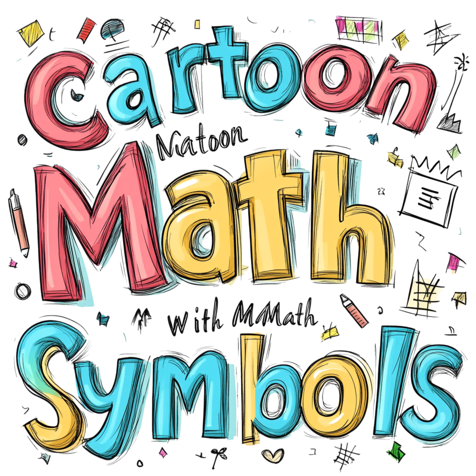 Cartoon math word with symbols isolated on transparent background png