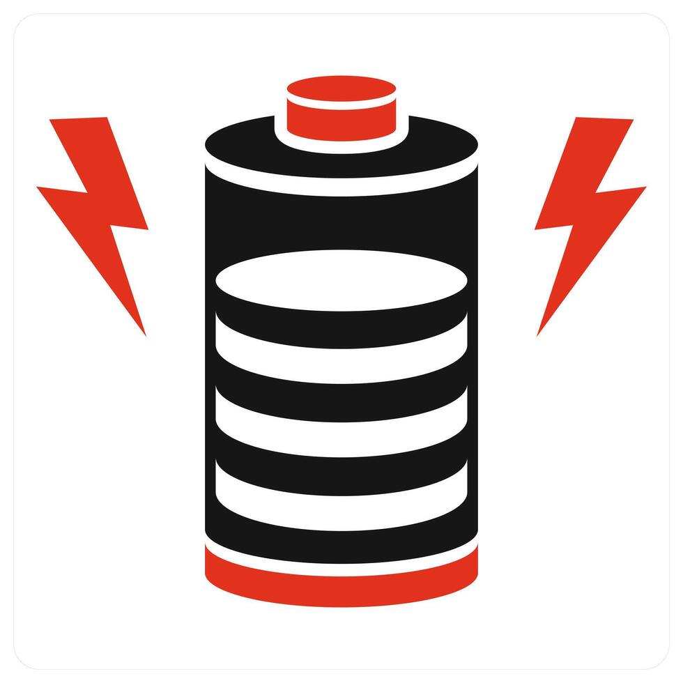 Battery icon concept in red color vector