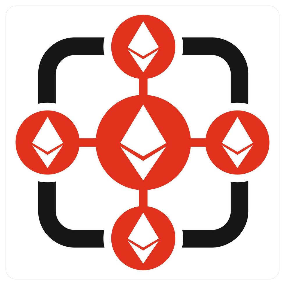 Ethereum Block Chain icon concept in red color vector