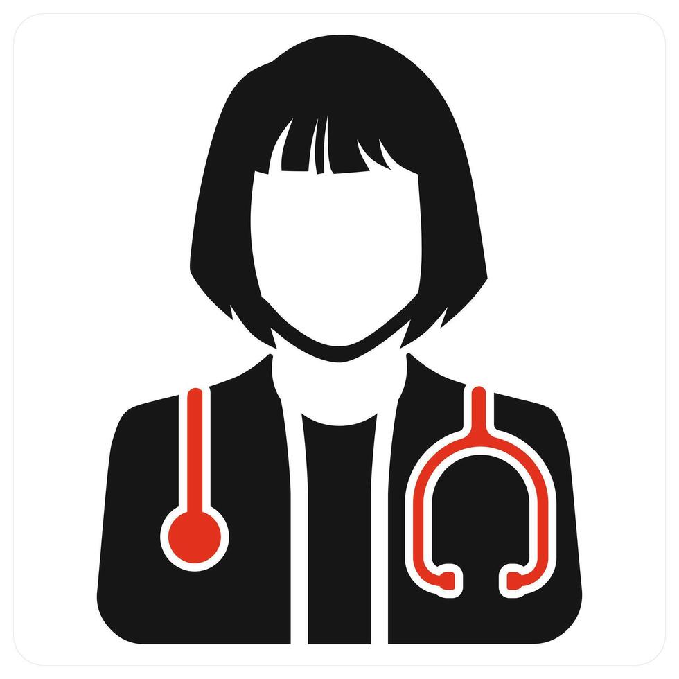 Female Doctor icon concept in red color vector