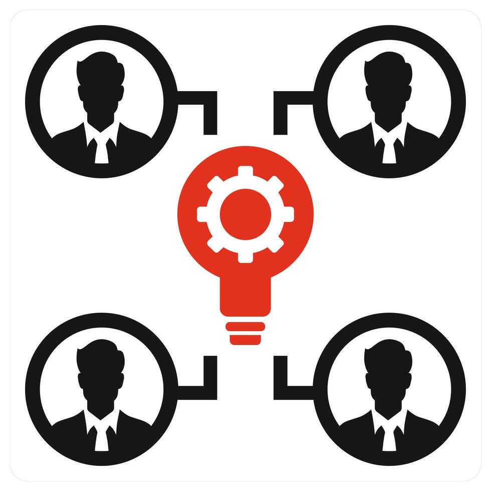 Idea Collaboration icon concept in red color vector