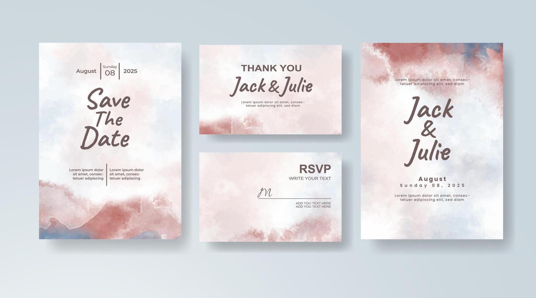 Rustic watercolor wedding invitation card in sage green, featuring subtle gradients on a translucent overlay. vector