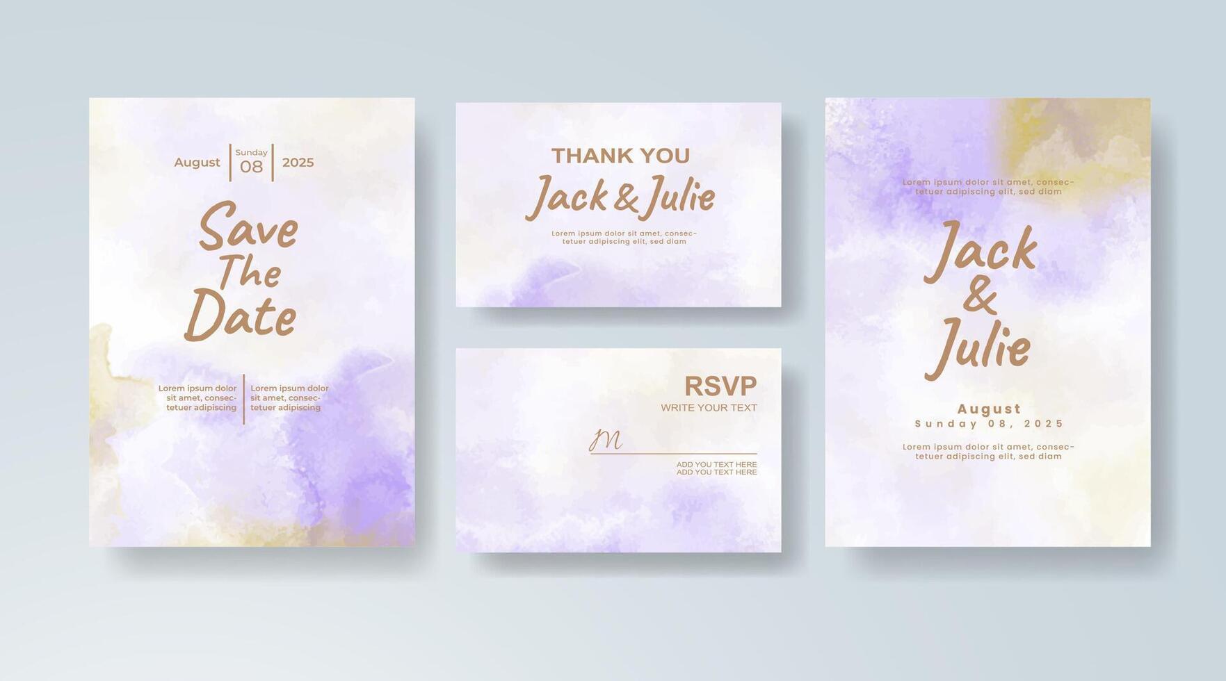 Artistic watercolor wedding invitation card in mint, featuring subtle gradients set on handmade paper. vector