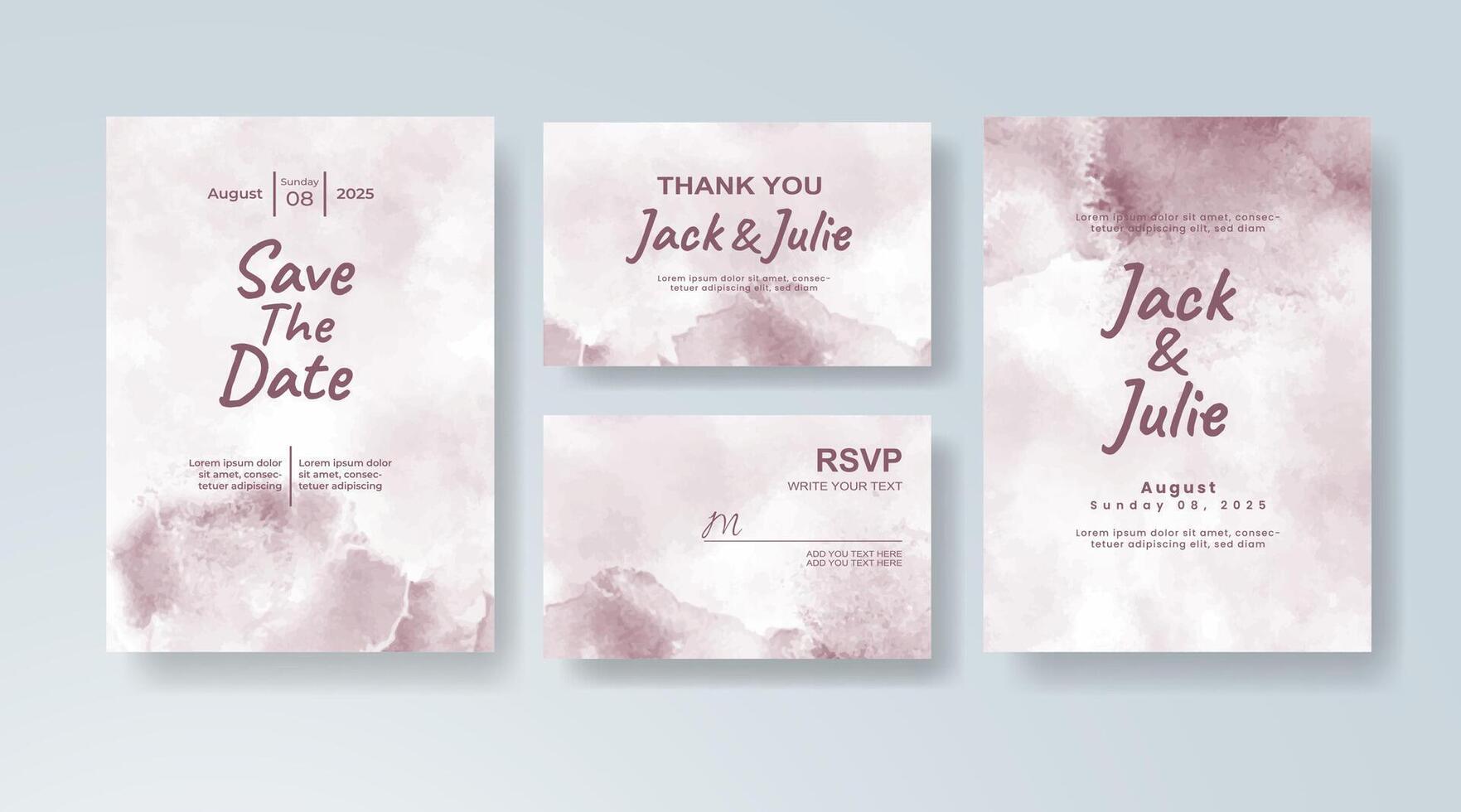 Elegant watercolor wedding invitation card in blush pink, featuring subtle gradients with abstract layers. vector