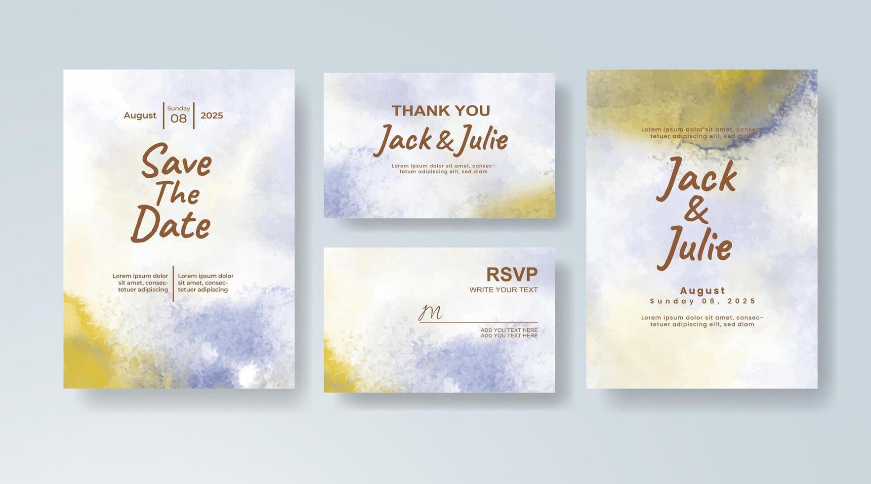 Boho watercolor wedding invitation card in navy blue, featuring subtle gradients on a translucent overlay. vector