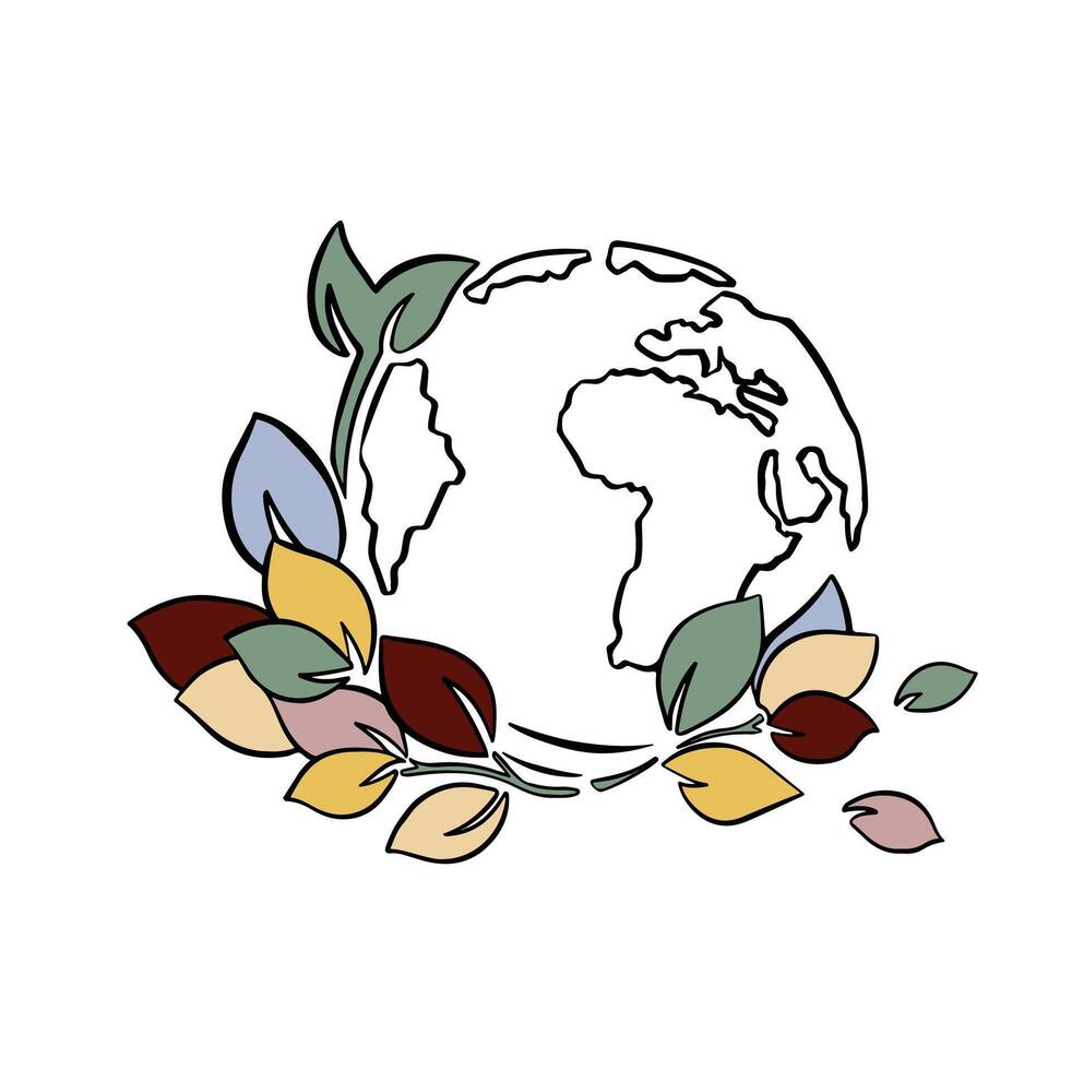 Logo blooming planet illustration hand made vector