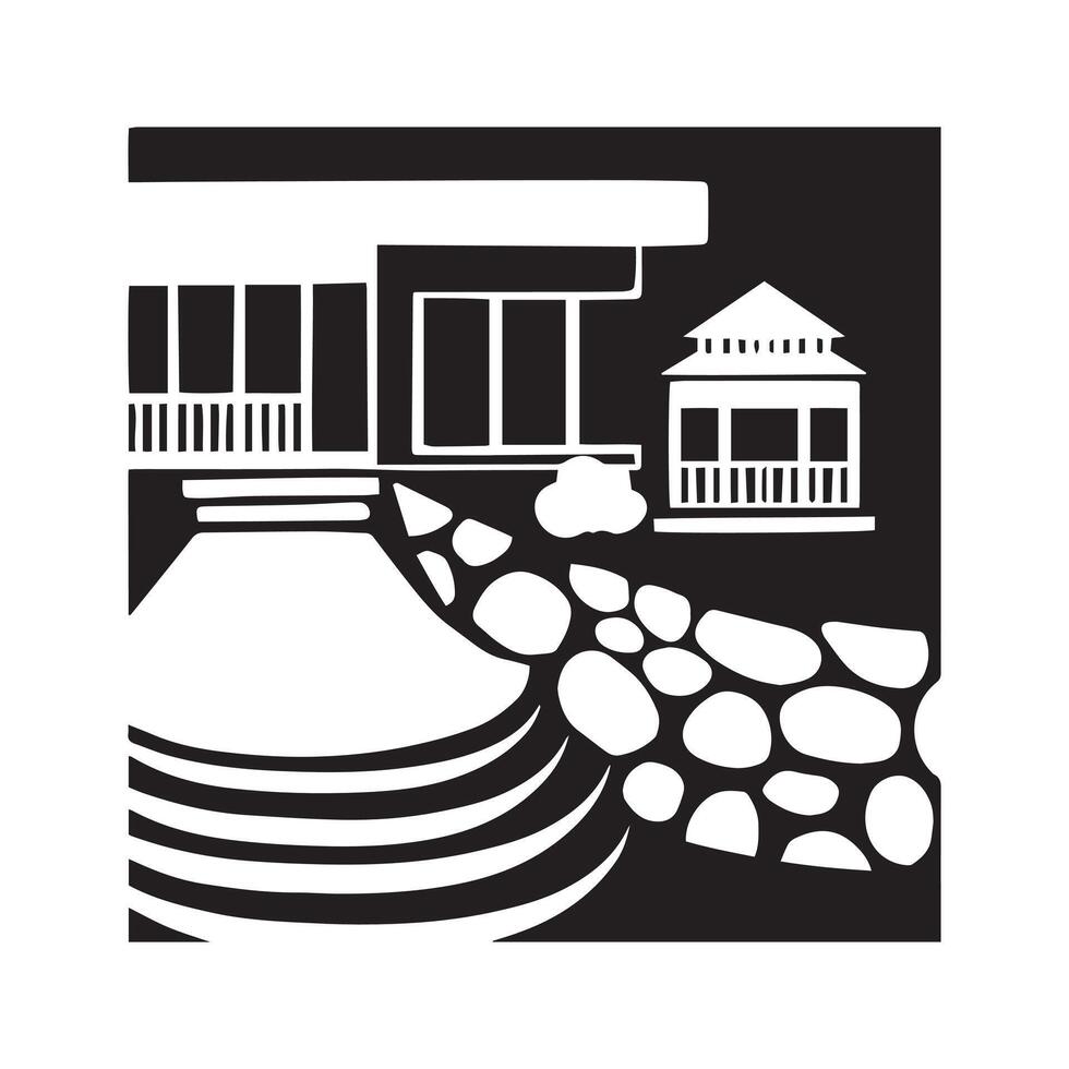 stone paths to the gazebo monochrome vector