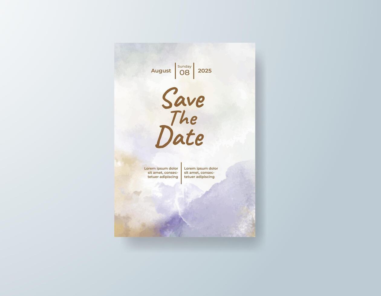 Minimalist watercolor wedding invitation card in dusty rose, featuring soft splashes of color against a white canvas. vector