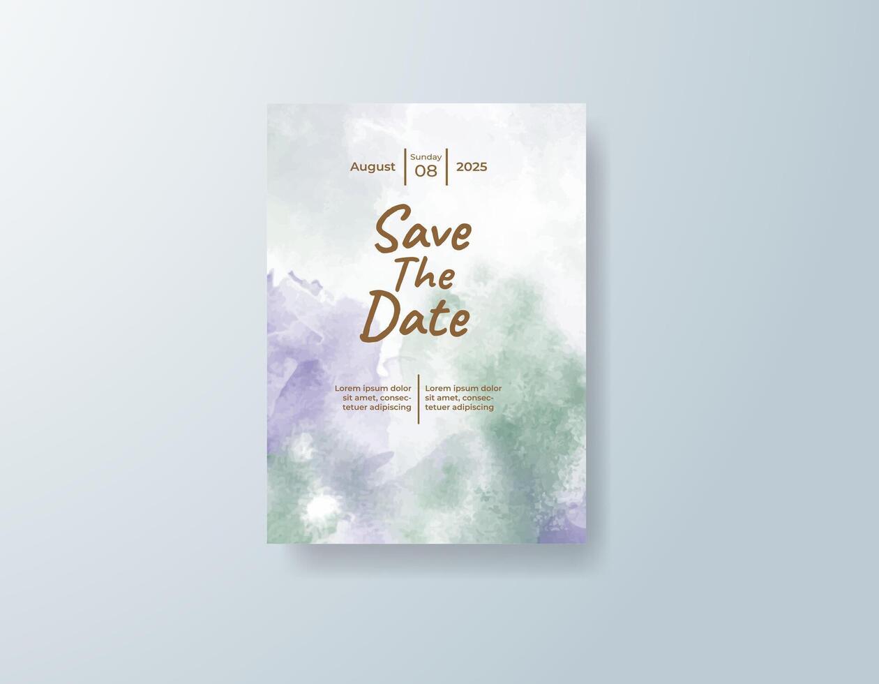 Boho watercolor wedding invitation card in sky blue, featuring subtle gradients with watercolor fade. vector