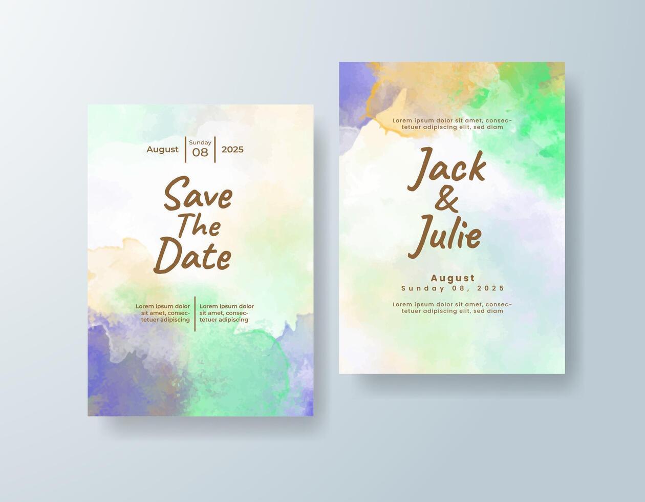 Rustic watercolor wedding invitation card in navy blue, featuring ethereal brushstrokes framed by elegant borders. vector