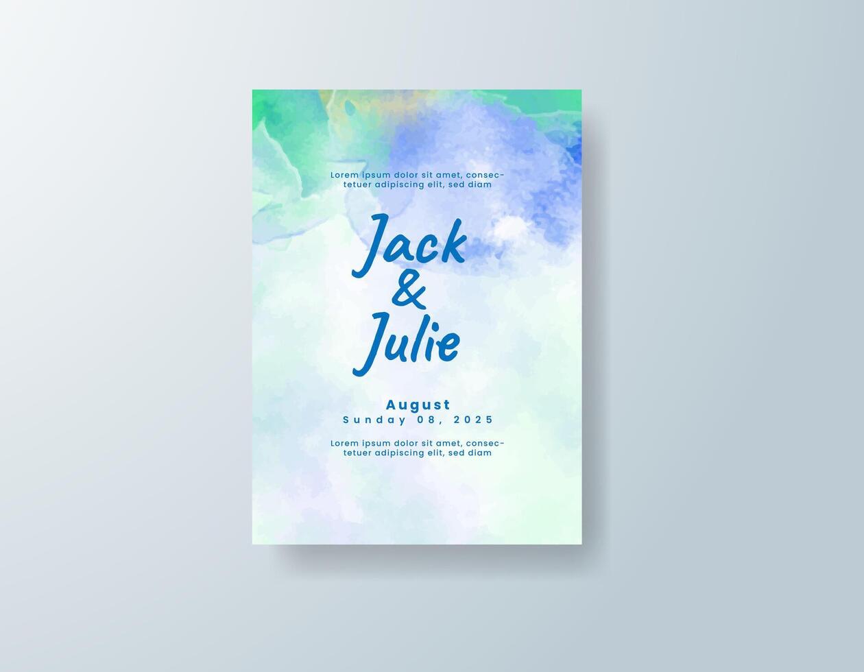 Whimsical watercolor wedding invitation card in dusty rose, featuring floral accents on textured paper. vector