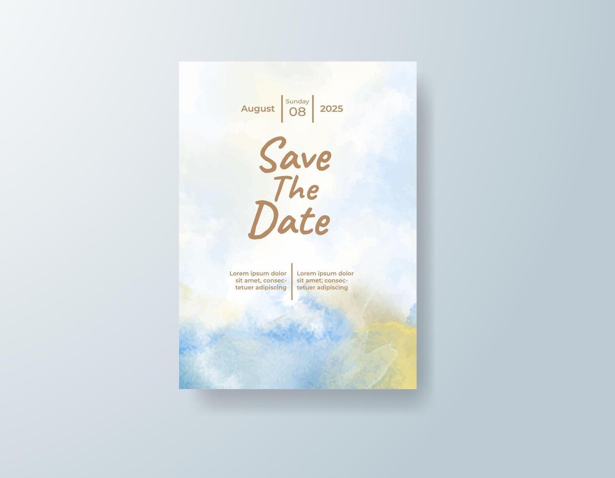 Elegant watercolor wedding invitation card in coral, featuring subtle gradients with watercolor fade vector