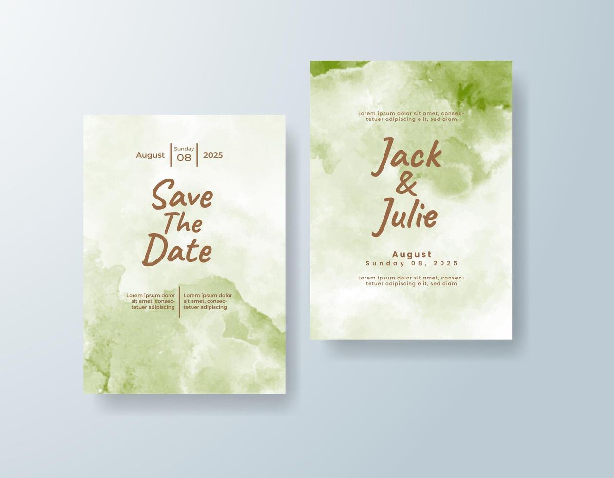 Elegant watercolor wedding invitation card in coral, featuring geometric shapes against a white canvas. vector
