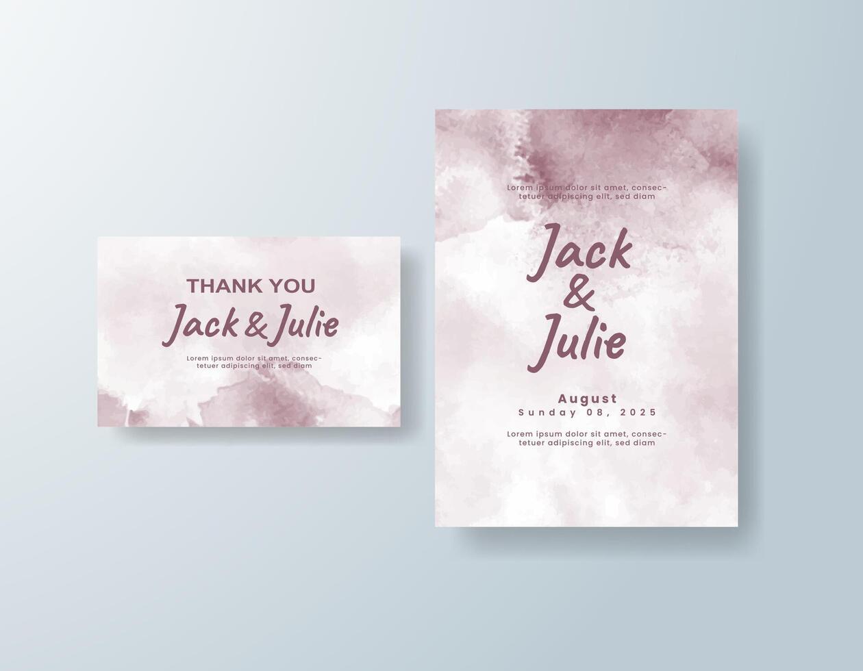 Rustic watercolor wedding invitation card in lavender, featuring subtle gradients on textured paper. vector