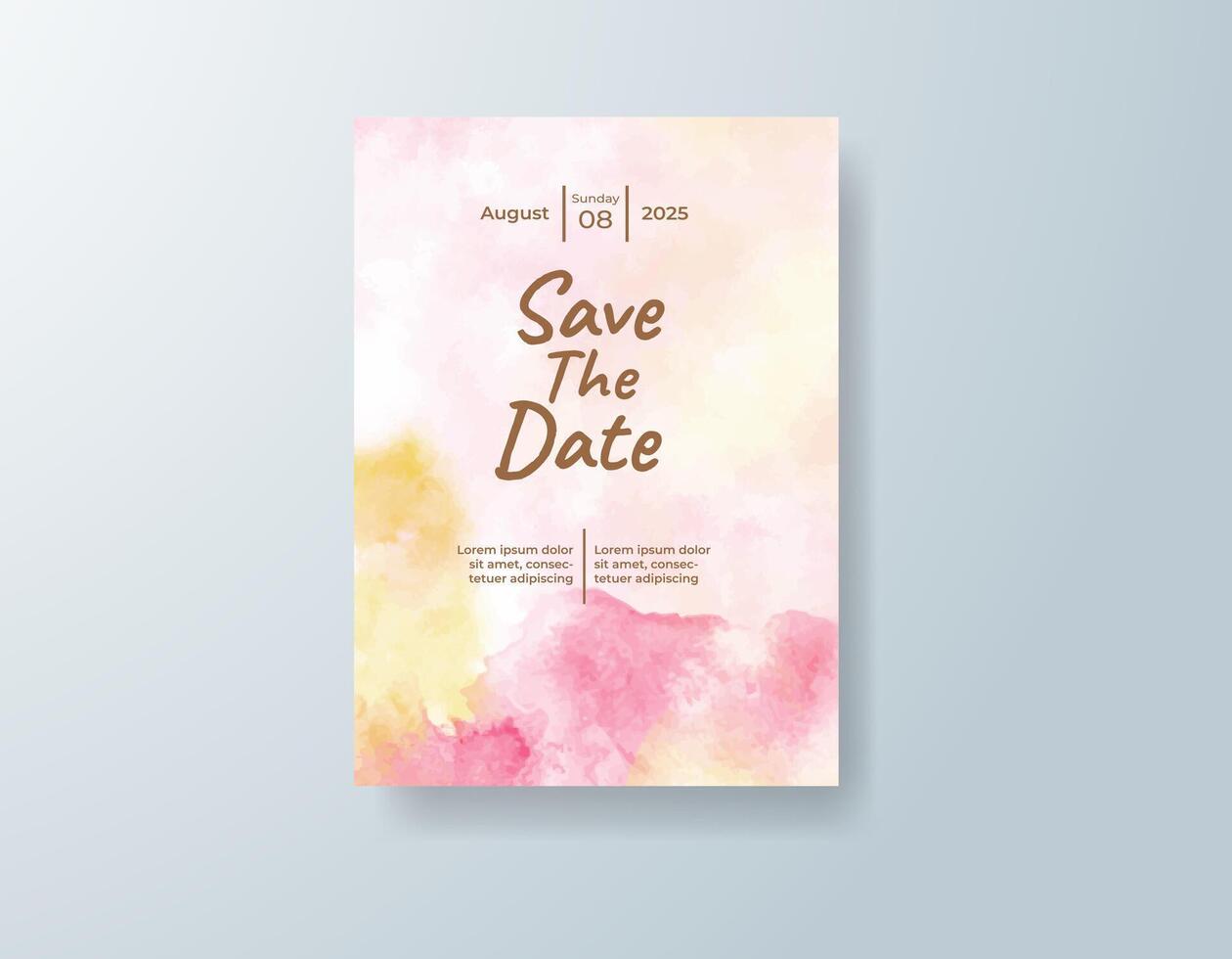 Rustic watercolor wedding invitation card in dusty rose, featuring hand-painted illustrations featuring hand-blended hues. vector