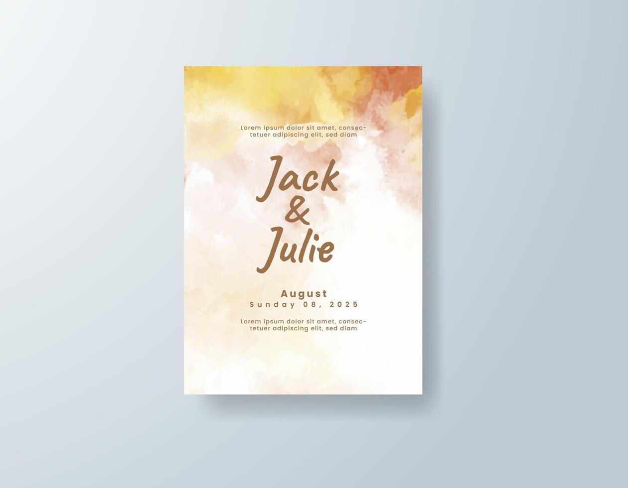 Boho watercolor wedding invitation card in navy blue, featuring soft splashes of color against a white canvas. vector