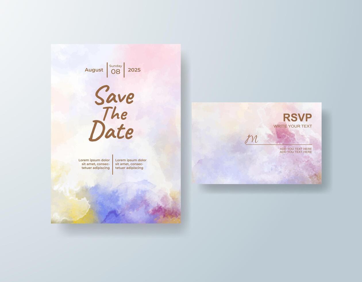 Vintage watercolor wedding invitation card in navy blue, featuring gold foil touches featuring hand-blended hues. vector