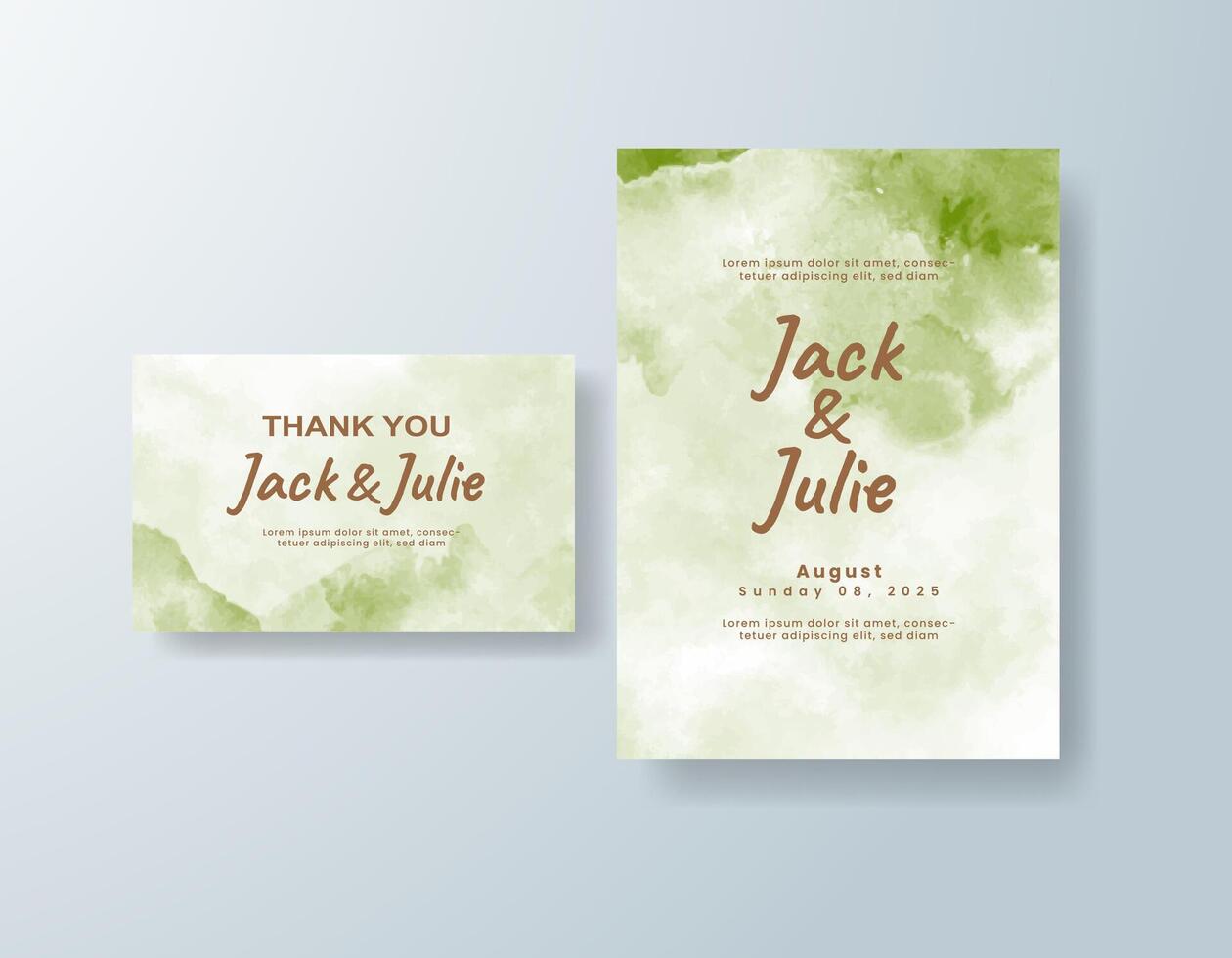 Modern watercolor wedding invitation card in coral, featuring geometric shapes against a white canvas. vector