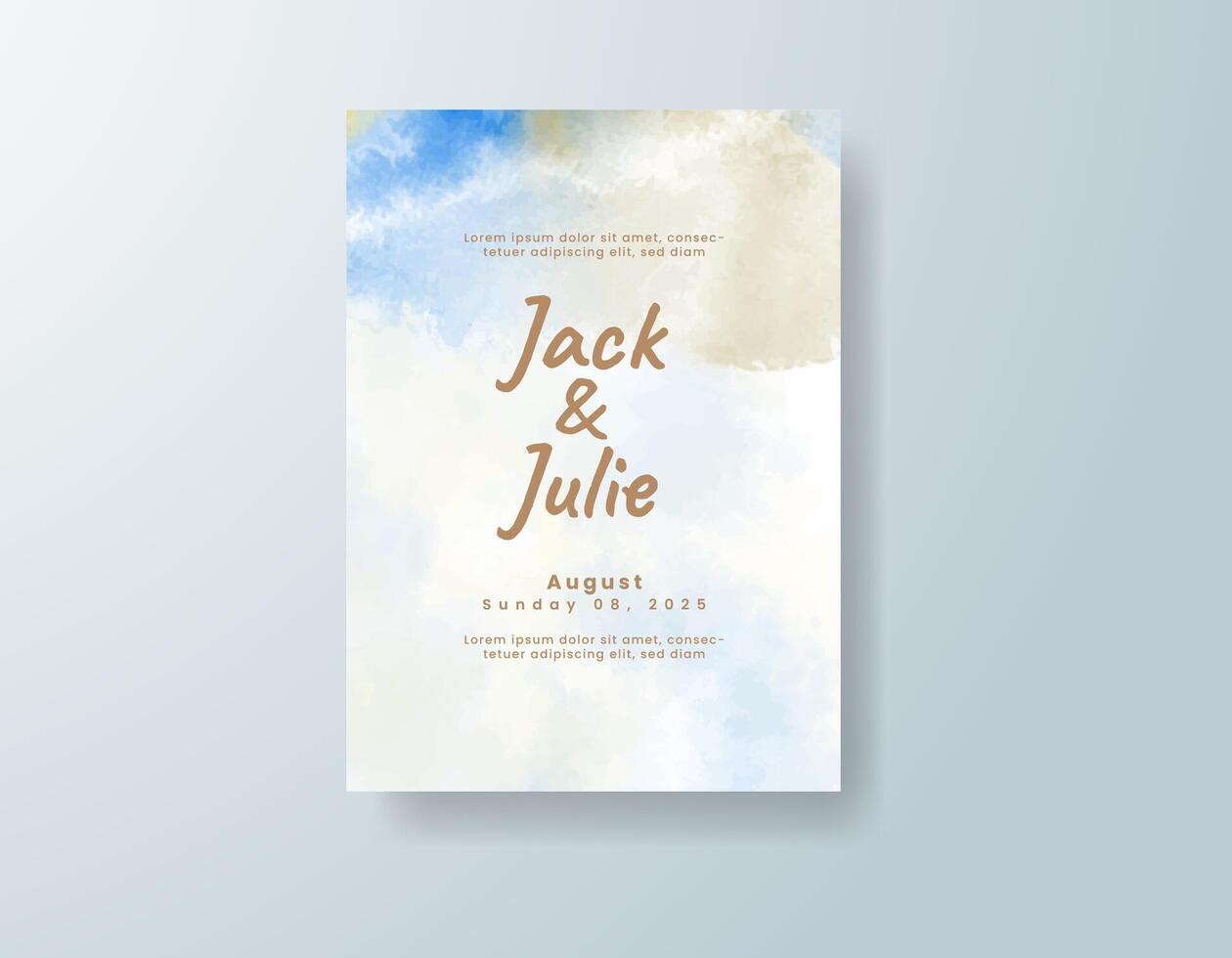 Classic watercolor wedding invitation card in lavender, featuring hand-painted illustrations on a translucent overlay. vector