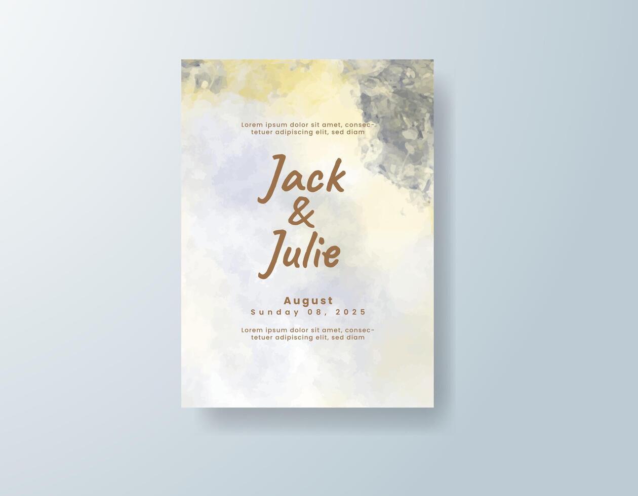 Romantic watercolor wedding invitation card in sky blue, featuring subtle gradients with a soft wash of color. vector
