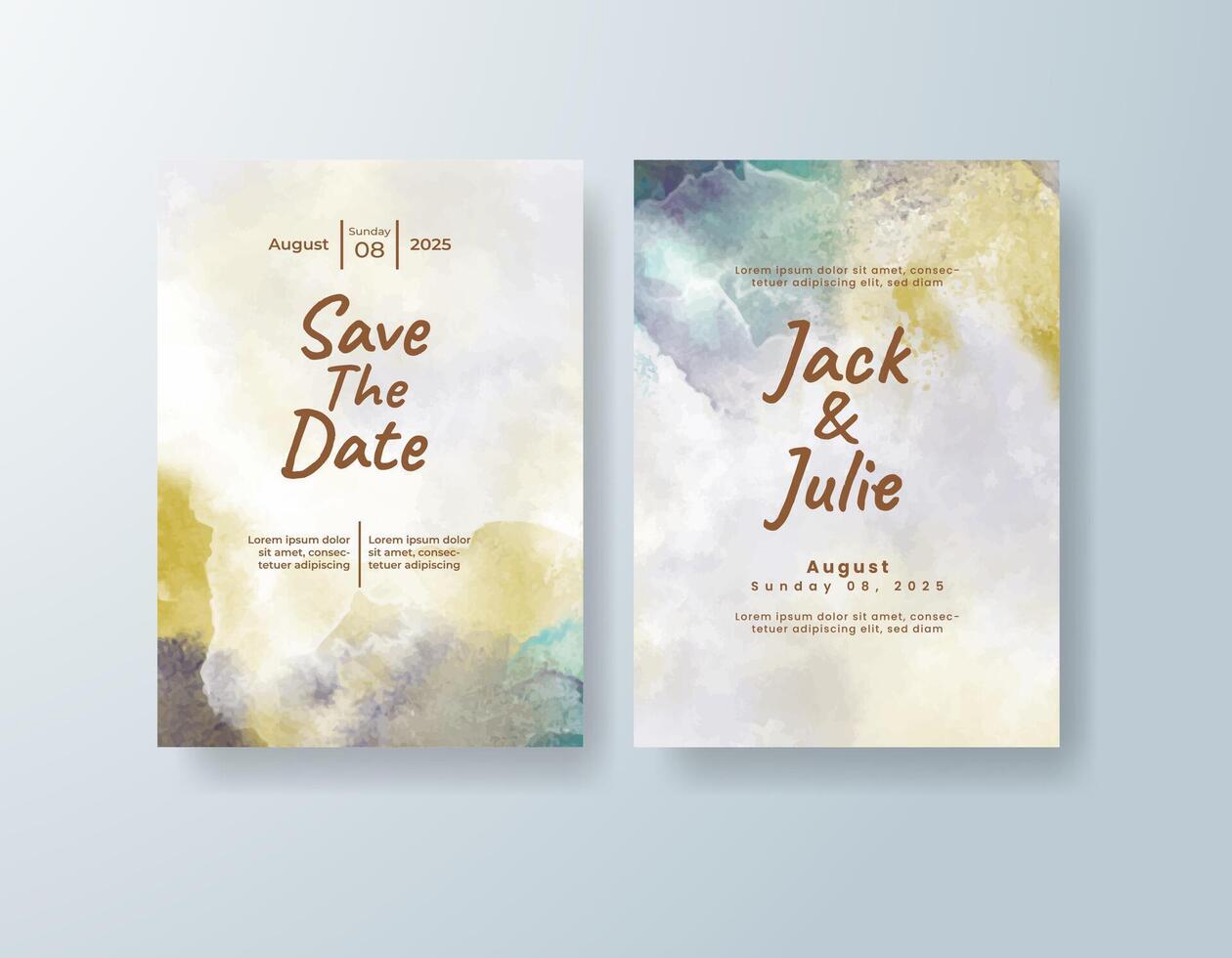 Elegant watercolor wedding invitation card in peach, featuring subtle gradients with a soft wash of color. vector