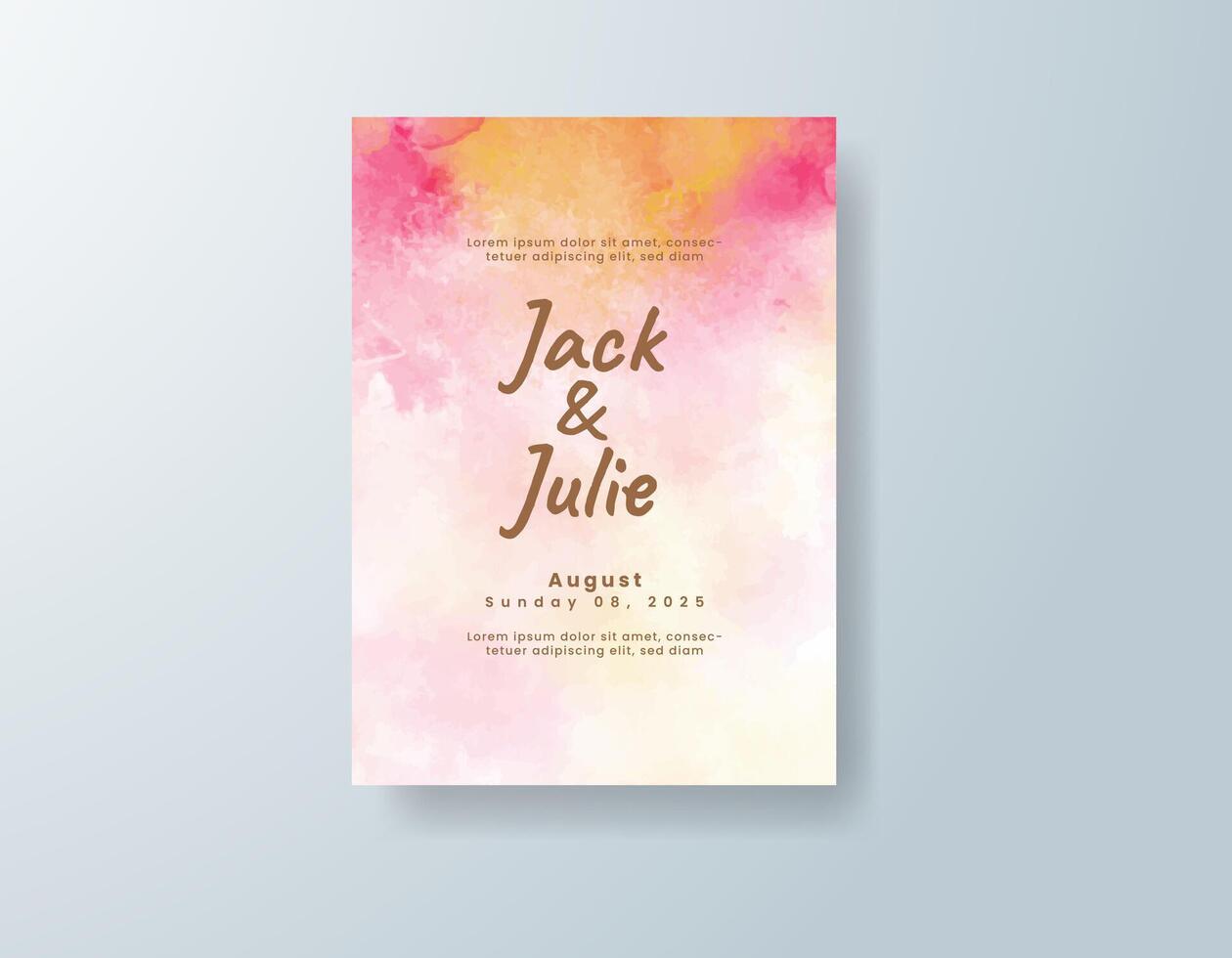 Vintage watercolor wedding invitation card in golden yellow, featuring hand-painted illustrations featuring hand-blended hues. vector