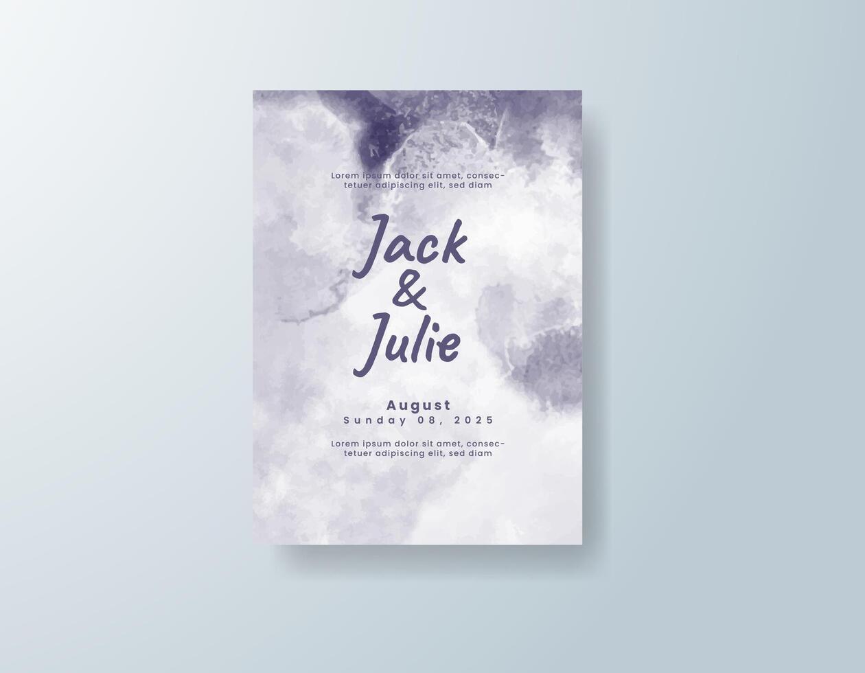Elegant watercolor wedding invitation card in dusty rose, featuring soft splashes of color against a white canvas. vector